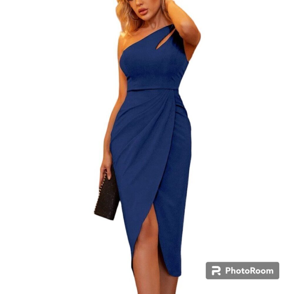 Chic Navy One-Shoulder Midi Dress
